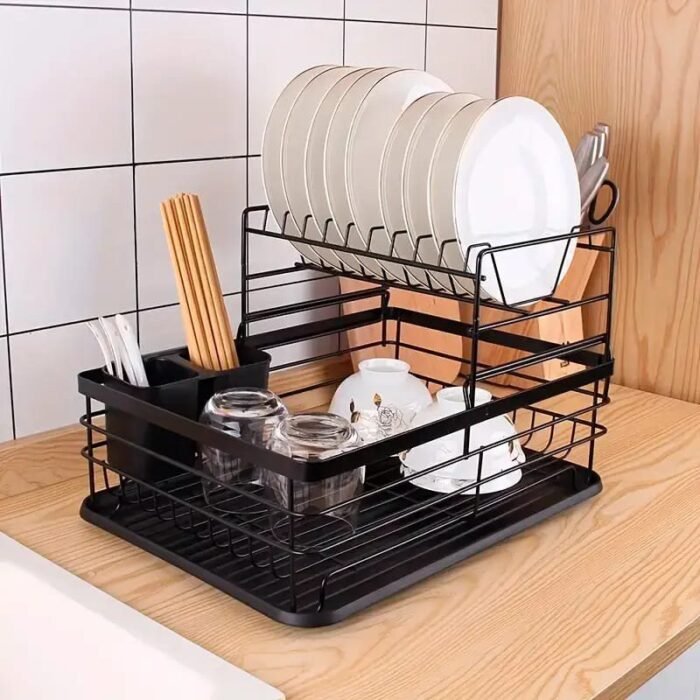 ESCURRIDOR PLATOS DOBLE ACERO NEGRO